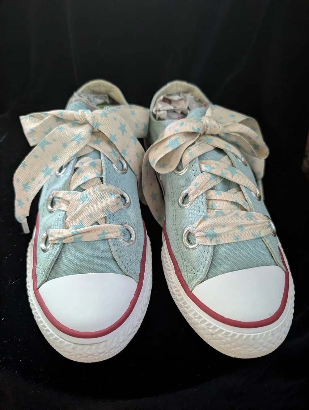 Converse Kids Light Blue Canvas Sneakers with Star Laces